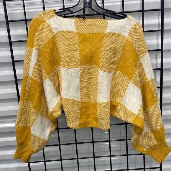 Zaful Mustard and Cream Plaid Sweater - Picture 3 of 3